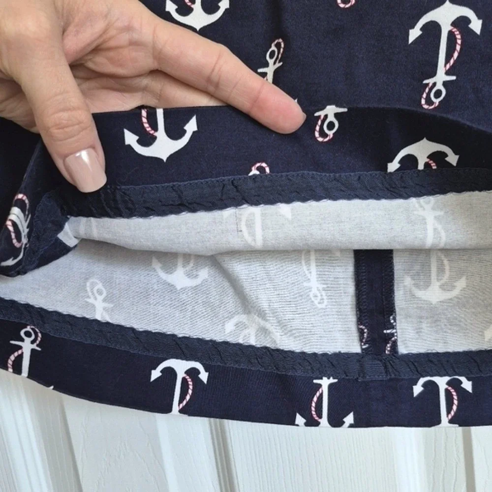 J. Crew Navy Blue White Anchor Print Mini Skirt With Pockets‎ Womens 00